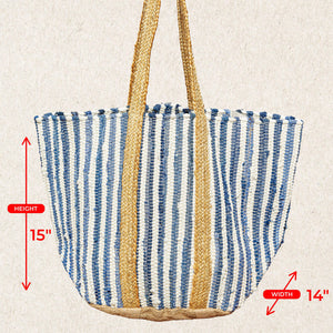 Cotton Weave Stripe Denim Tote Bag
