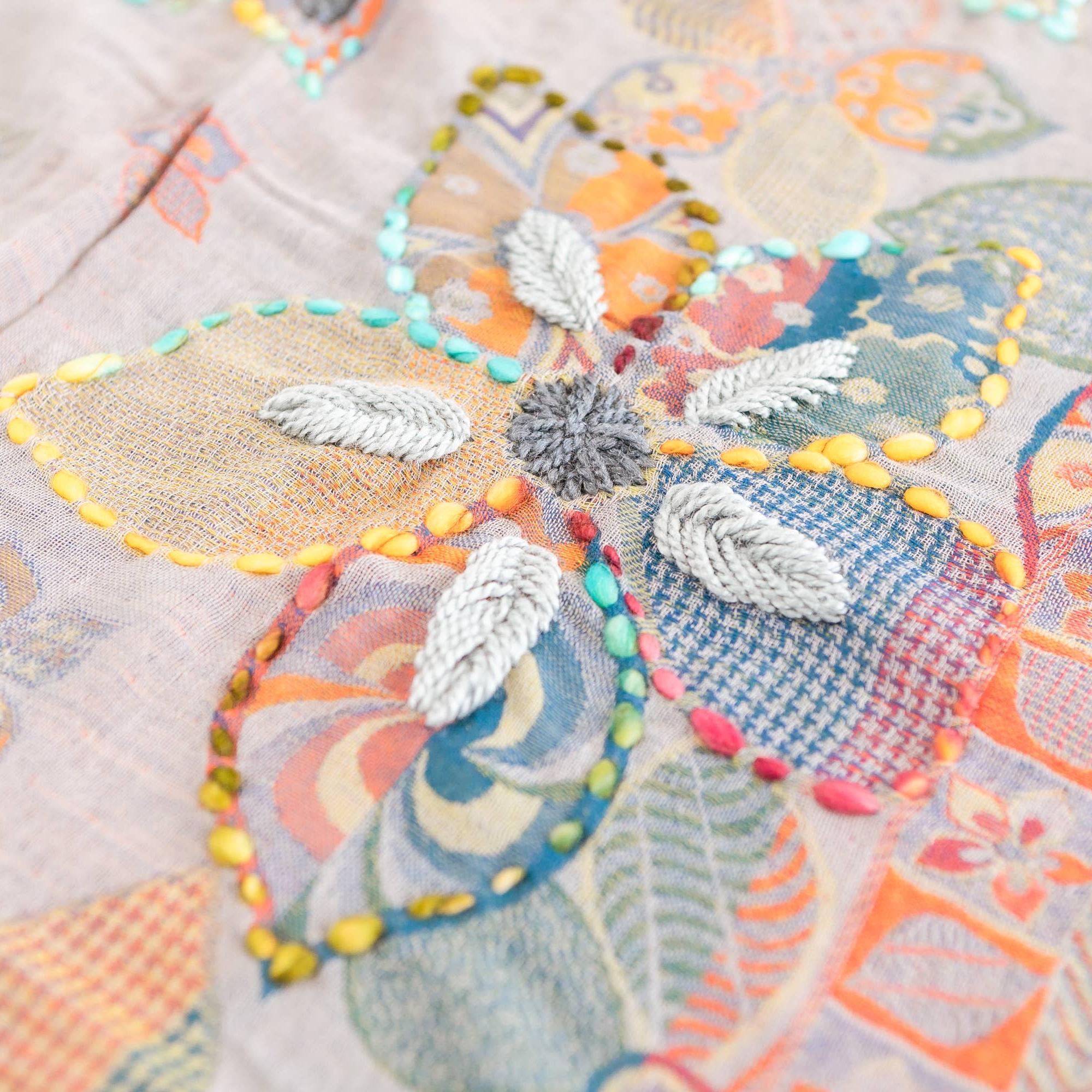 Woven Embroidered Women's Wool Wrap: Salmon