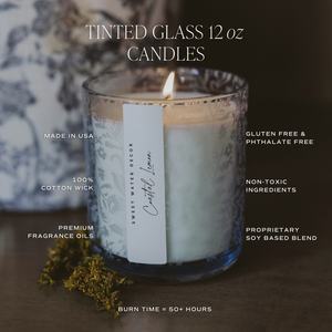 Stress Relief 12 oz Soy Candle, Blue Tinted Floral Jar