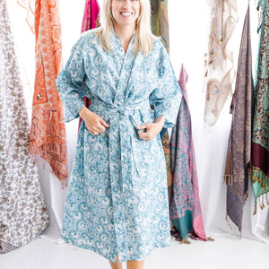 Coastal Comfort Block Print Robe