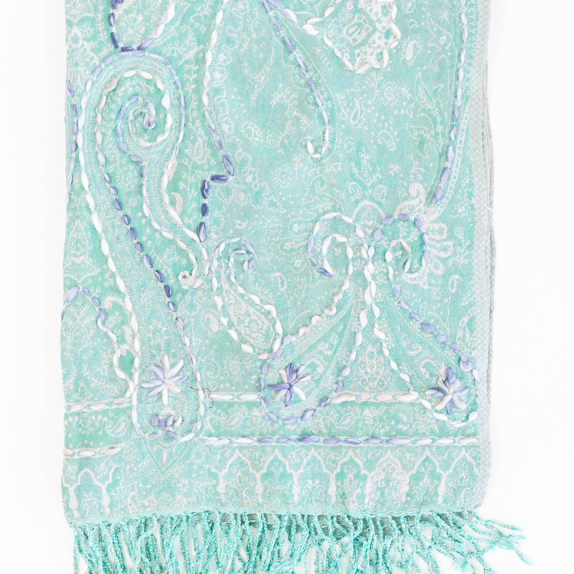 Woven Embroidered Women's Wool Wrap: Salmon