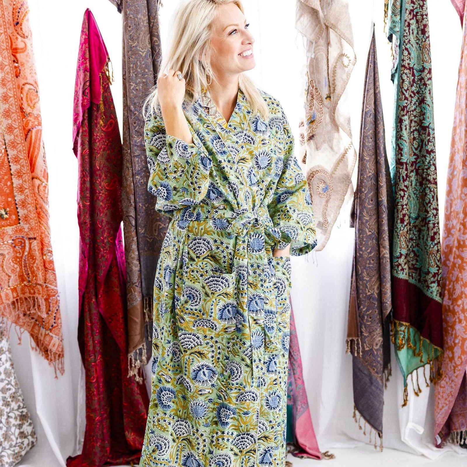 Minted Motif Block Print Robe