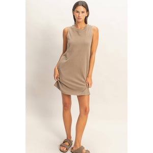 Pigment Dyed Sleeveless Mini Dress: MOCHA