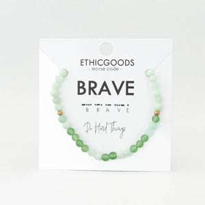 Morse Code Bracelet | BRAVE: Emerald Quartz & Green Aventurine