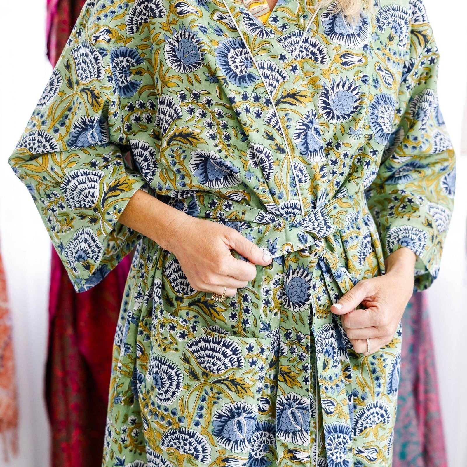 Minted Motif Block Print Robe