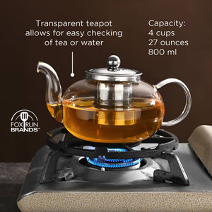Fox Run Glass Teapot with Infuser, 4 Cup Clear Tea Pot