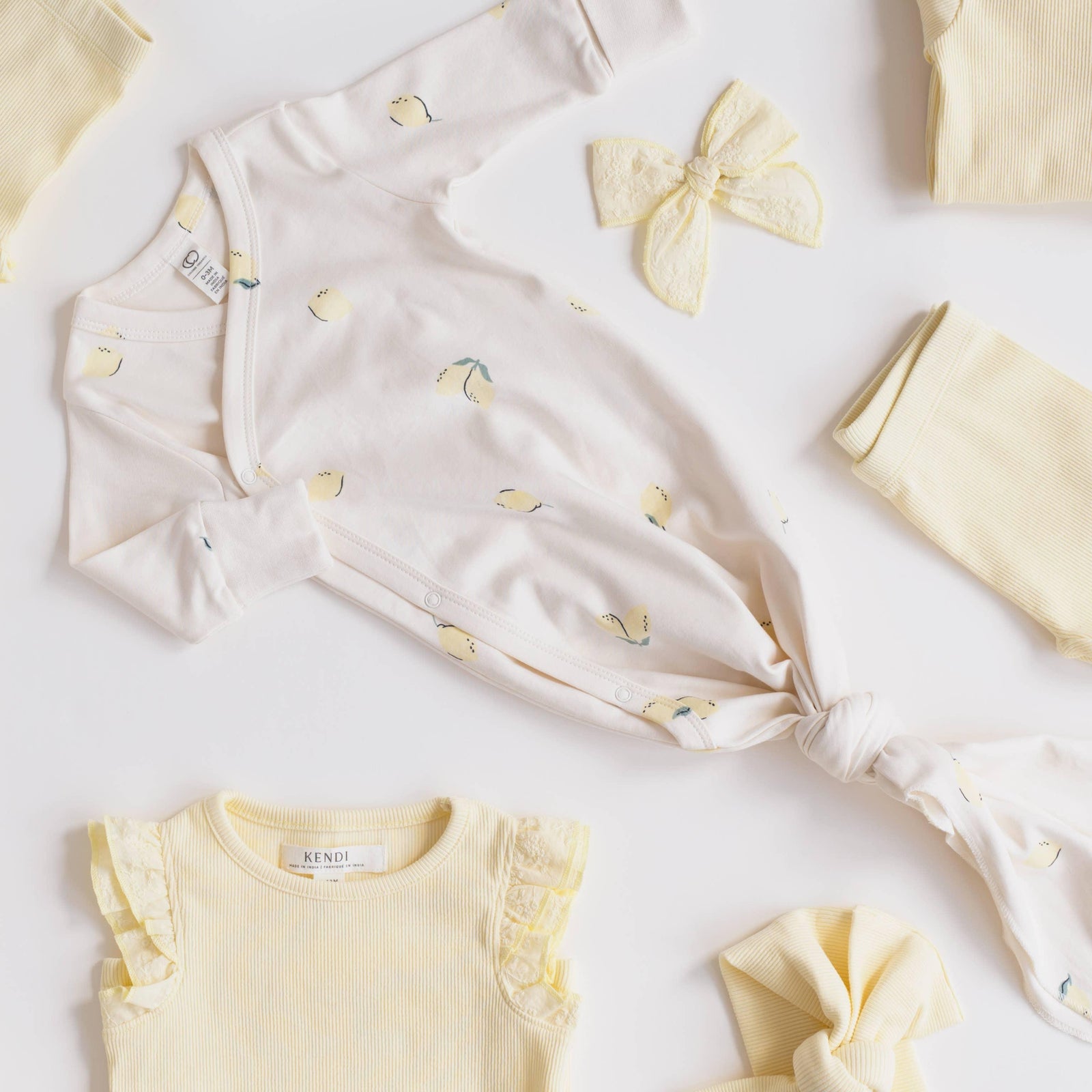 Organic Newborn Indy Kimono Gown - Lemon