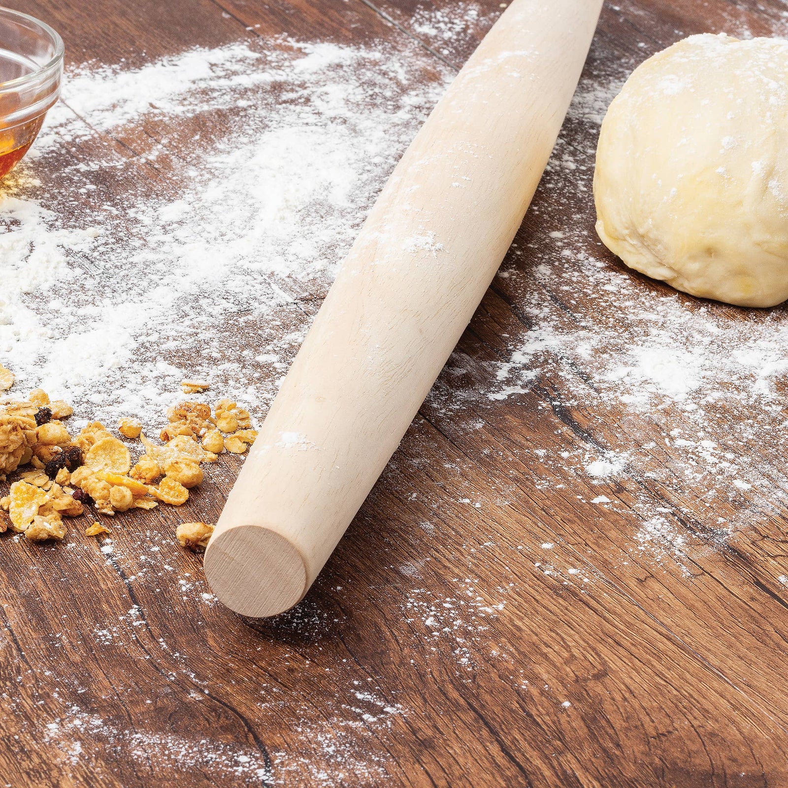 Straight Rolling Pin with Tapered Ends, Wood, 20"