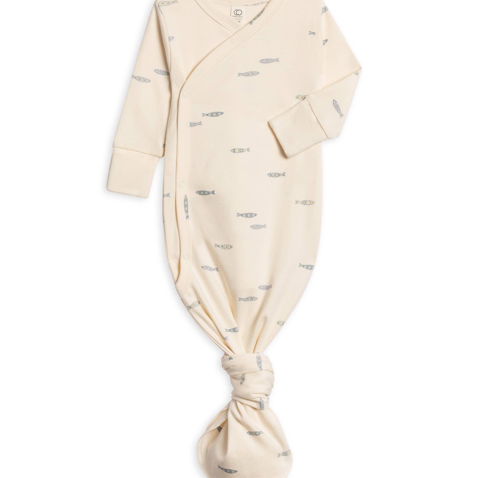 Organic Newborn Indy Kimono Gown - Fish / Marino + Rain