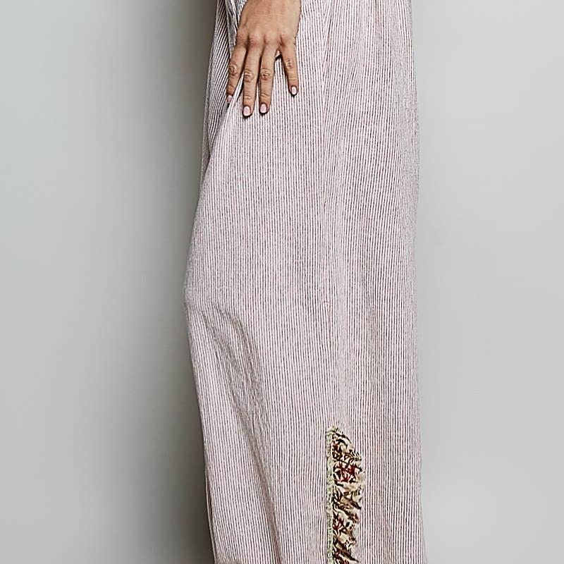 High Rise Floral Patch Ruffle Wide Leg Pants: PINK STRIPE