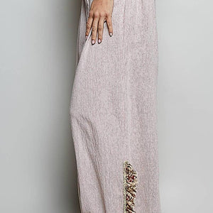 High Rise Floral Patch Ruffle Wide Leg Pants: PINK STRIPE