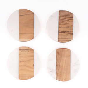 Marble & Wood Round Coaster Set