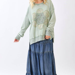 Flower Patch Mineral Wash Top: Sage