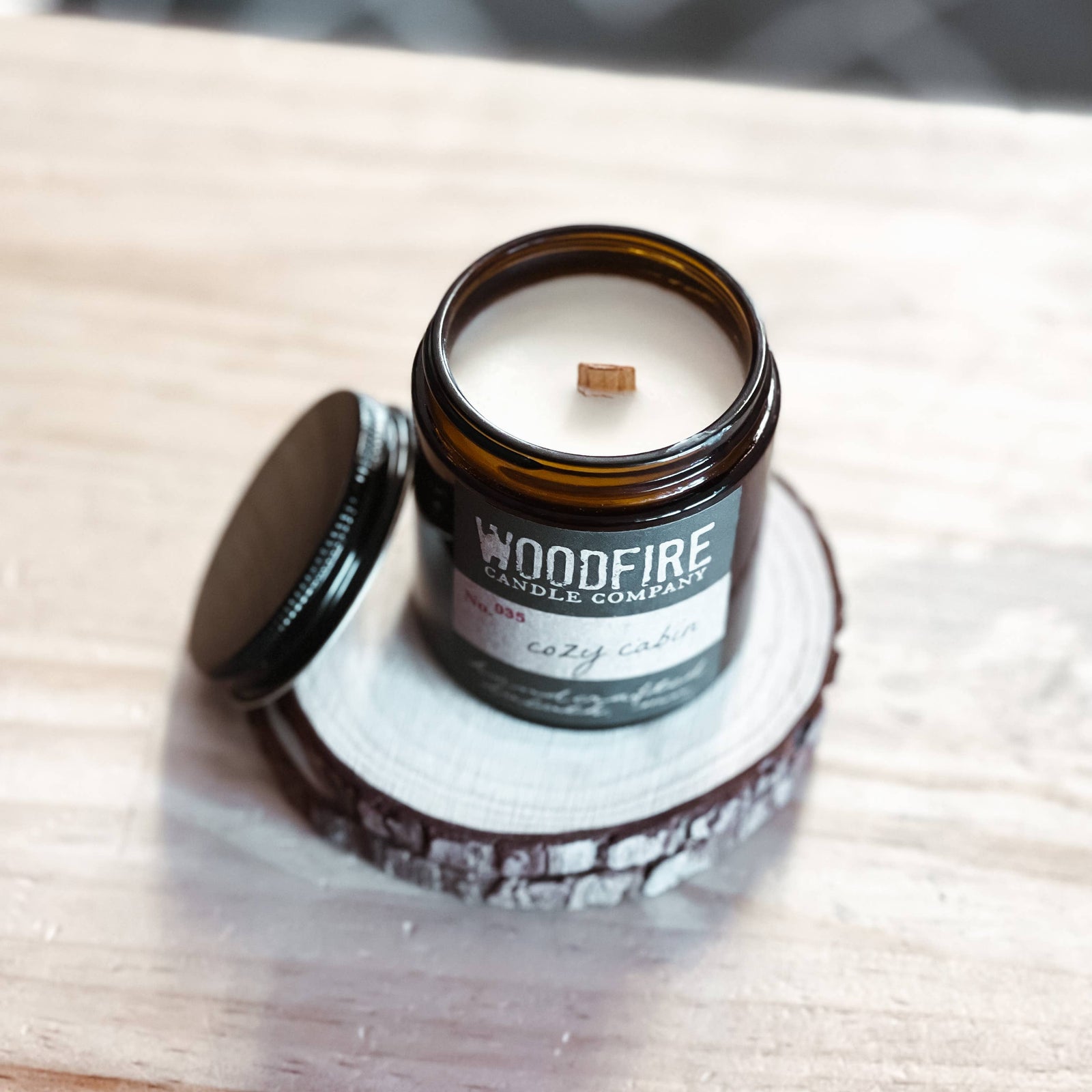 Mini Amber Wood Wick Soy Candle - Lemon & Lavender