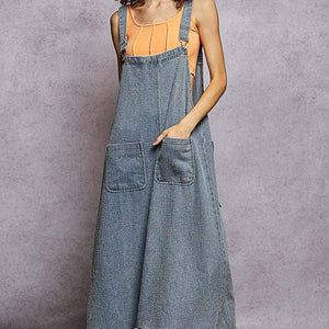 Denim Contrast Ruffle Woven Overalls
