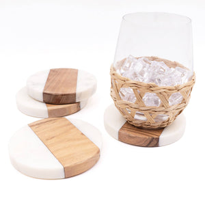 Marble & Wood Round Coaster Set