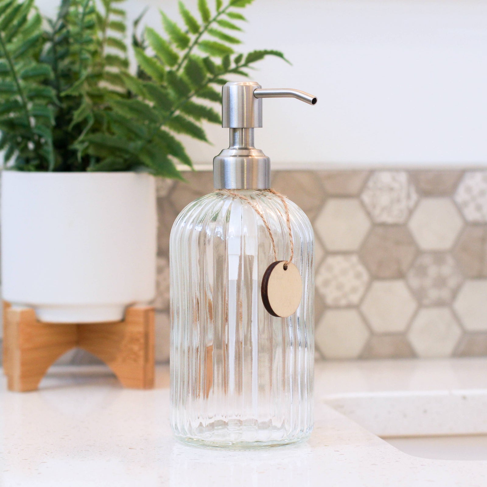 Refillable 14oz Glass Lotion/Soap Bottle - Stainless Pump