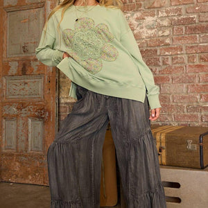 Flower Patch Mineral Wash Top: Sage