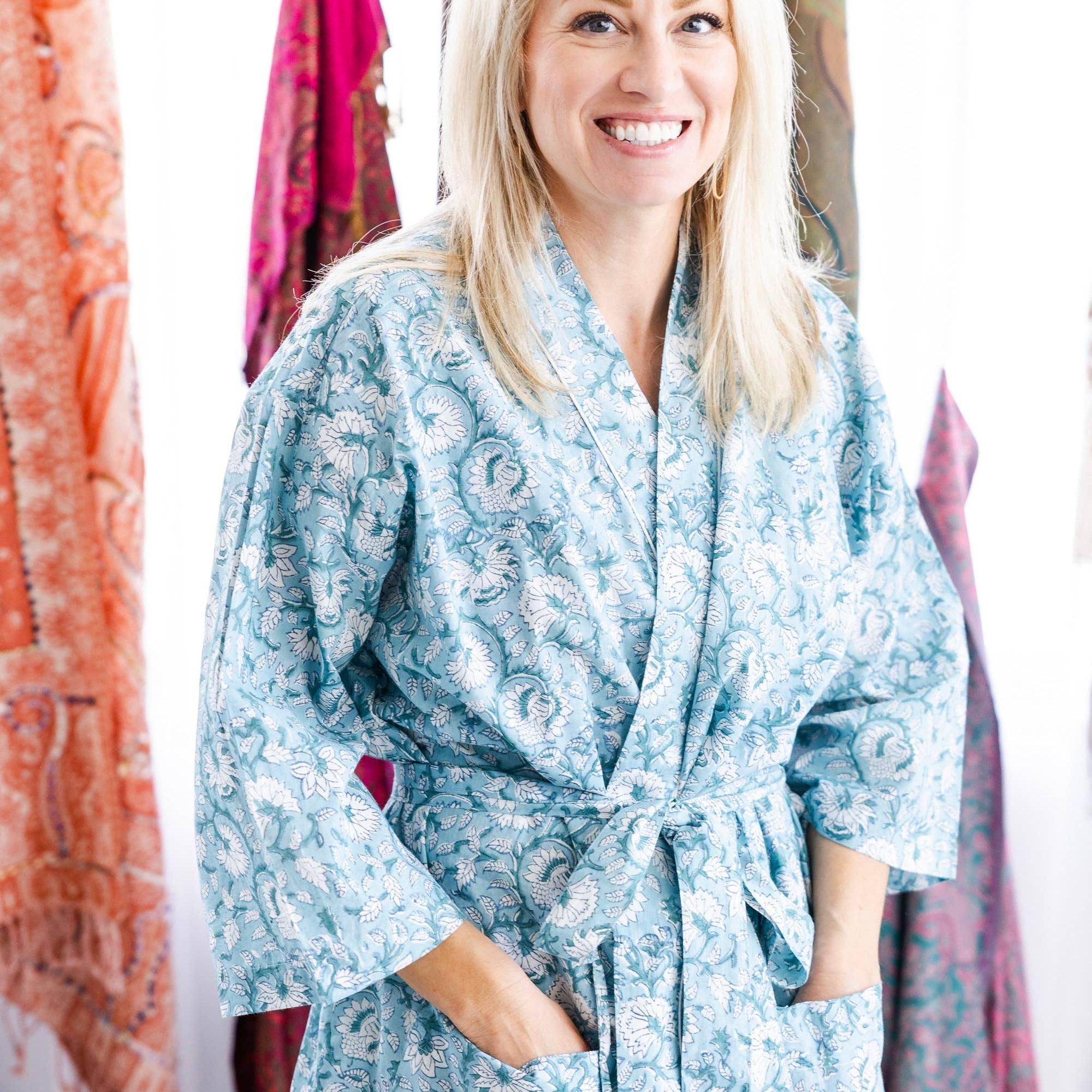 Coastal Comfort Block Print Robe