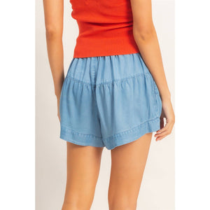 Denim Shorts With Coconut Buttons: LIGHT DENIM