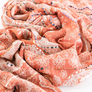 Woven Embroidered Women's Wool Wrap: Salmon
