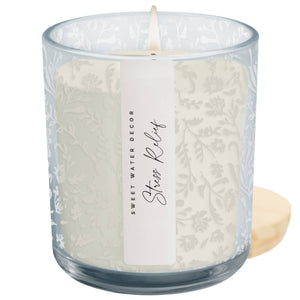Stress Relief 12 oz Soy Candle, Blue Tinted Floral Jar