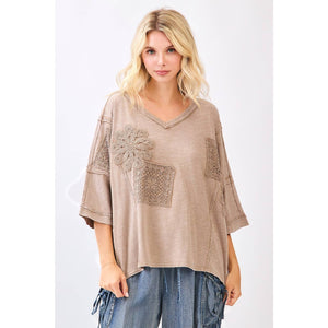 Crochet Patched Oversized Top: Latte