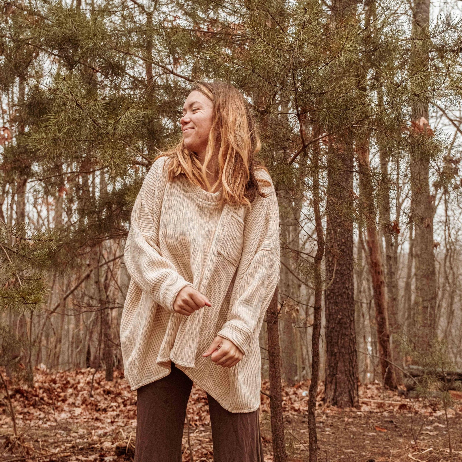 100% Organic Cotton Unisex Pocket Oversized Pullover Sweater: Unbleached / Cream