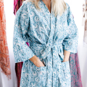 Coastal Comfort Block Print Robe