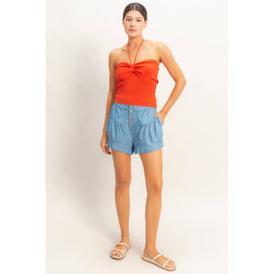 Denim Shorts With Coconut Buttons: LIGHT DENIM