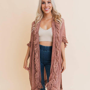 Sun-bleached Fringe Ruffle Kimono