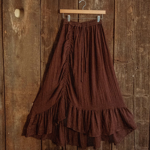 Boho Cinch Ruffle Skirt Organic Cotton Bamboo, Bohemian : Marron / Brown / Regular
