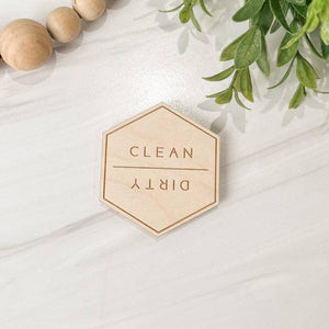 Wooden Clean | Dirty Dishwasher Magnet: Hexagon
