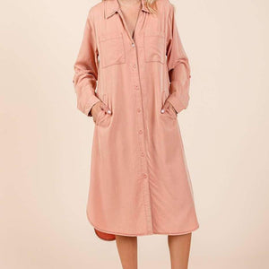 Mineral Wash Shirt Midi Dress: Dusty Coral