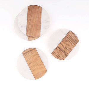 Marble & Wood Round Coaster Set