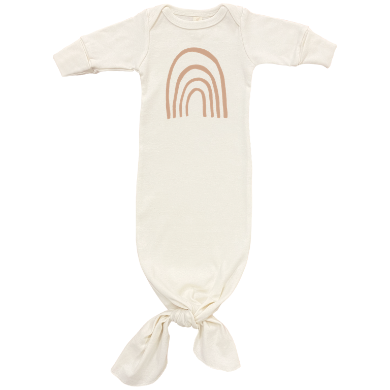 Rainbow Organic Cotton Newborn Tie Gown + Conv. Mittens Clay: 0-3m - Lemon & Lavender