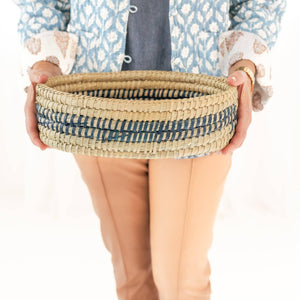 Oval Basket Weave Blue Bread Warmer