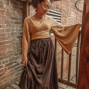 Boho Cinch Ruffle Skirt Organic Cotton Bamboo, Bohemian : Marron / Brown / Regular