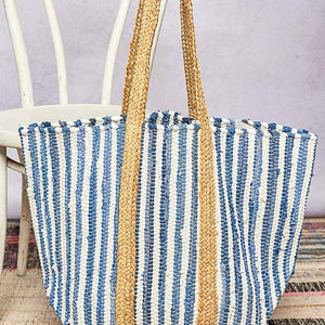 Cotton Weave Stripe Denim Tote Bag