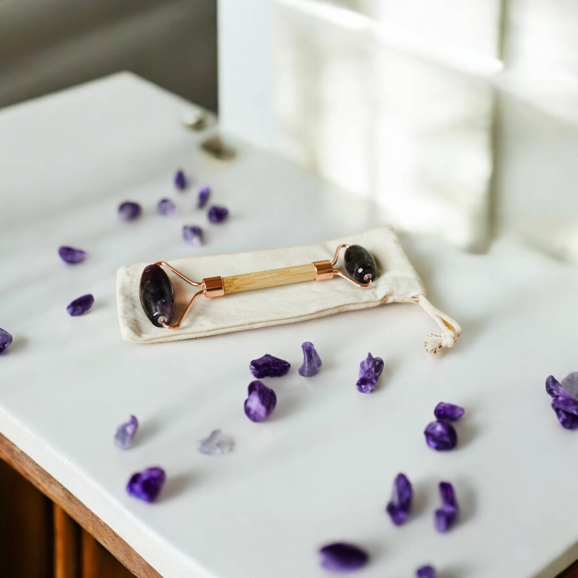 Bamboo Facial Massage Roller | Self Care Bestseller: Rose Quartz