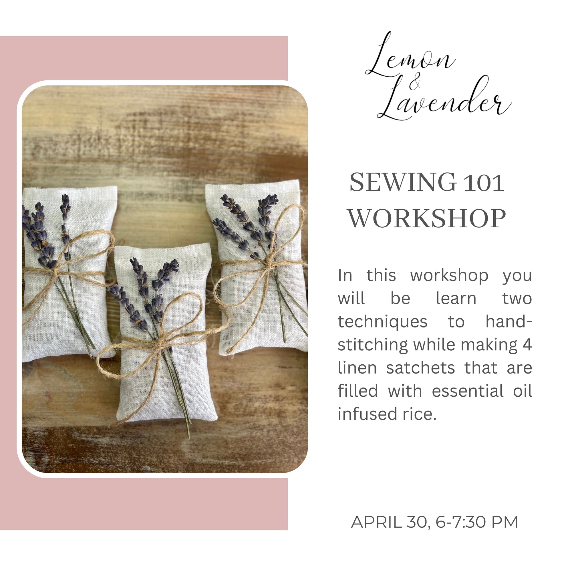 Sewing 101 Workshop- April 30, 6-7:30 pm - Lemon & Lavender