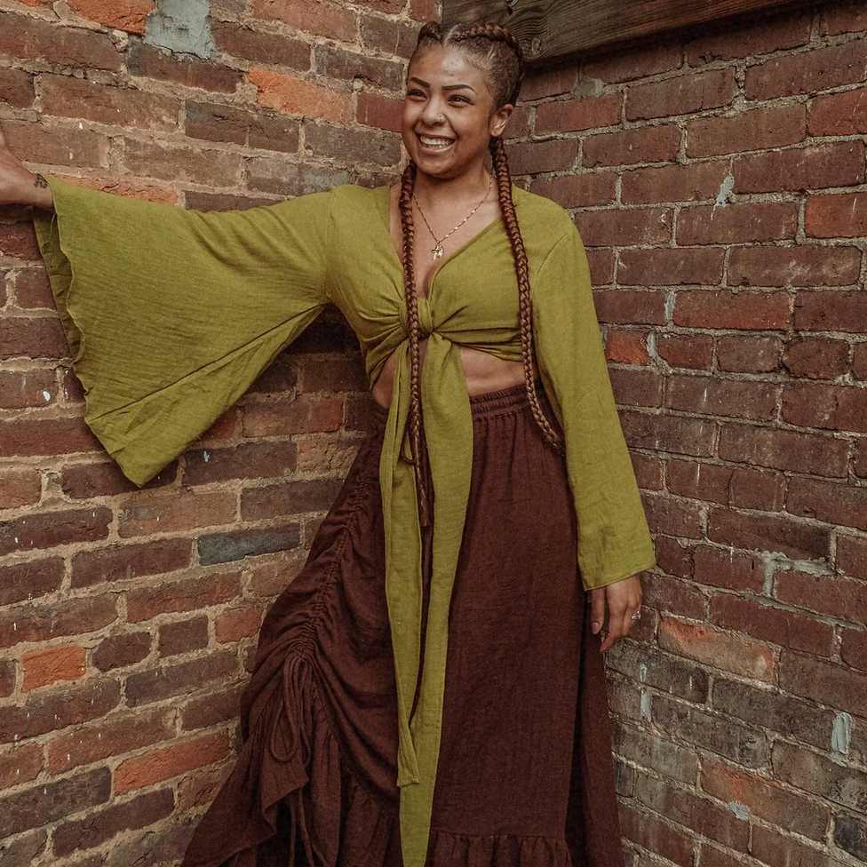 Boho Cinch Ruffle Skirt Organic Cotton Bamboo, Bohemian : Marron / Brown / Regular