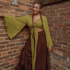 Boho Cinch Ruffle Skirt Organic Cotton Bamboo, Bohemian : Marron / Brown / Regular