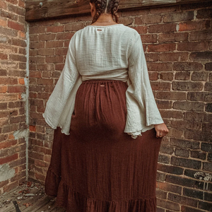 Boho Cinch Ruffle Skirt Organic Cotton Bamboo, Bohemian : Marron / Brown / Regular