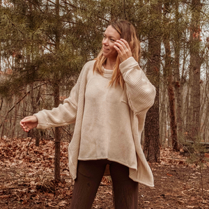 100% Organic Cotton Unisex Pocket Oversized Pullover Sweater: Unbleached / Cream