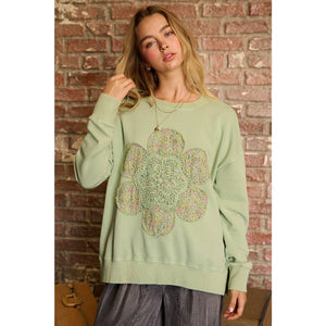 Flower Patch Mineral Wash Top: Sage