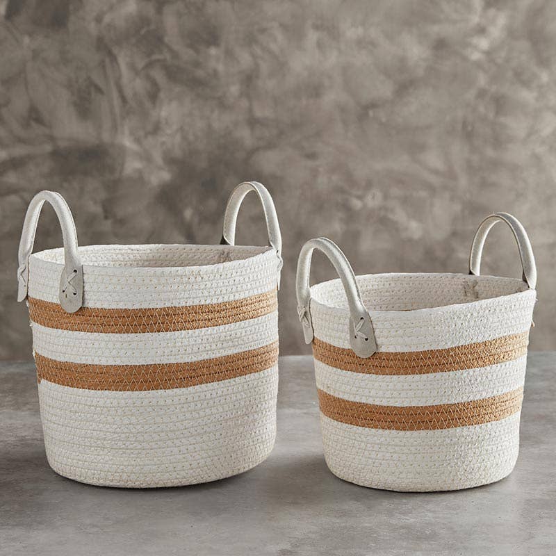 Cream Striped Baskets - Set of 2