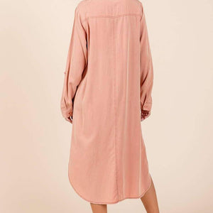Mineral Wash Shirt Midi Dress: Dusty Coral