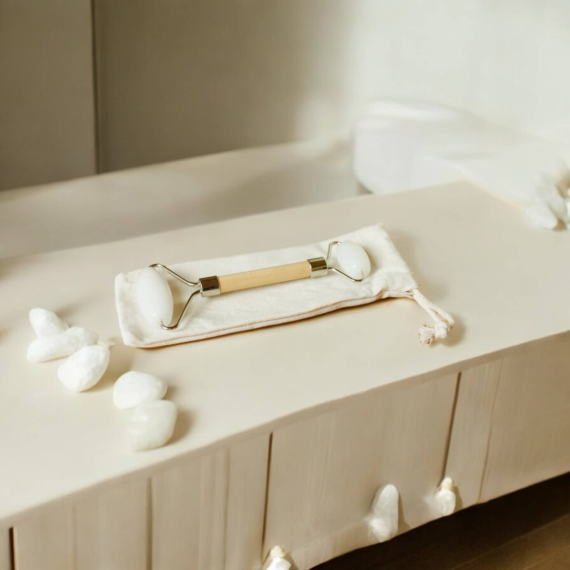 Bamboo Facial Massage Roller | Self Care Bestseller: Rose Quartz