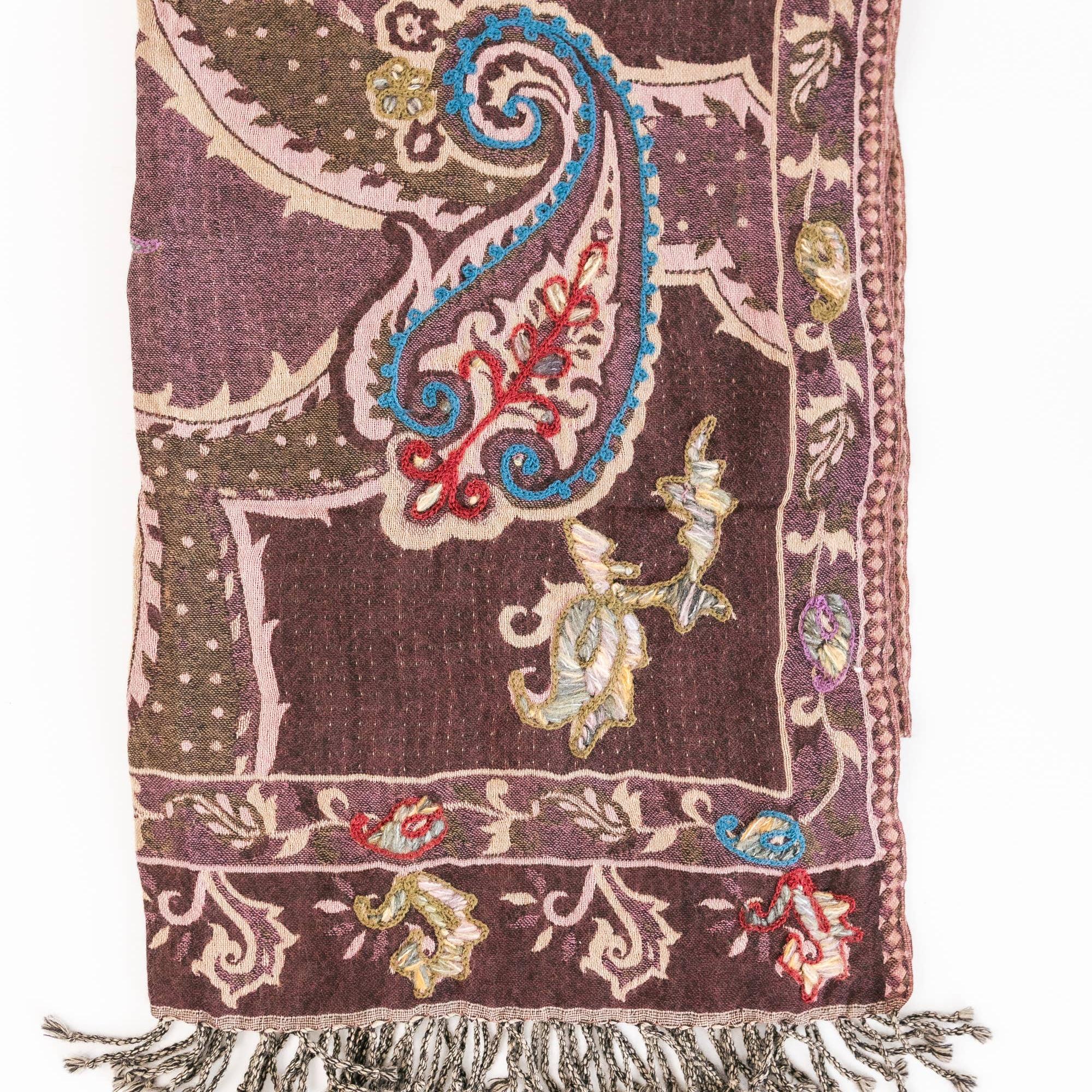 Woven Embroidered Women's Wool Wrap: Salmon